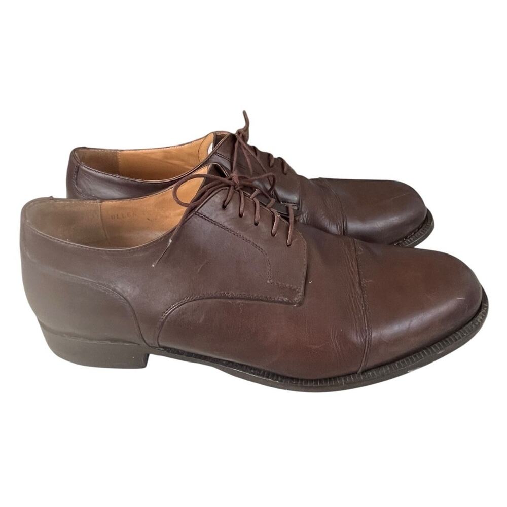 Dino Monti Italian Allen Oxford Dress Shoe 12.5 EE Brown Leather Cap Toe Classic